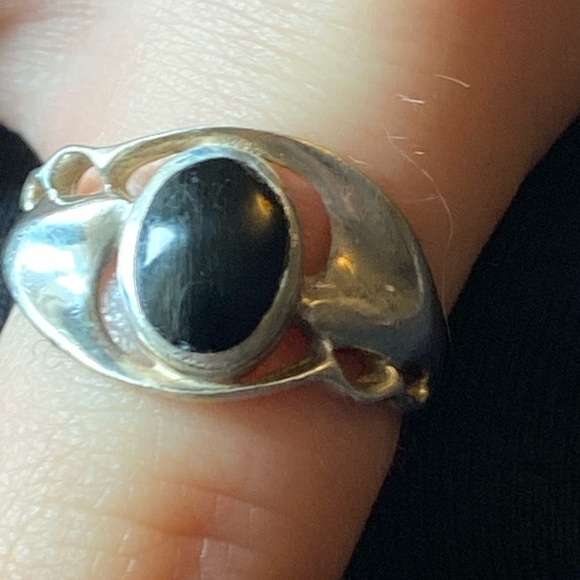 Swirly Dichroic Glass Peacock Feather Sterling Silver Ring/ 6 3/4 - Picture 2 of 7